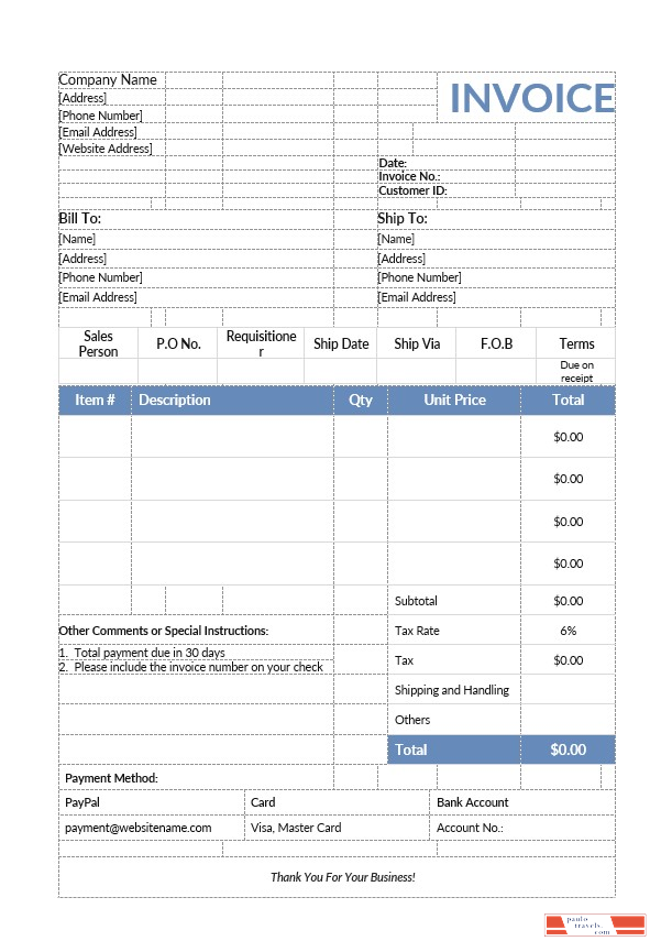 Product Sales Invoice Template PSD template